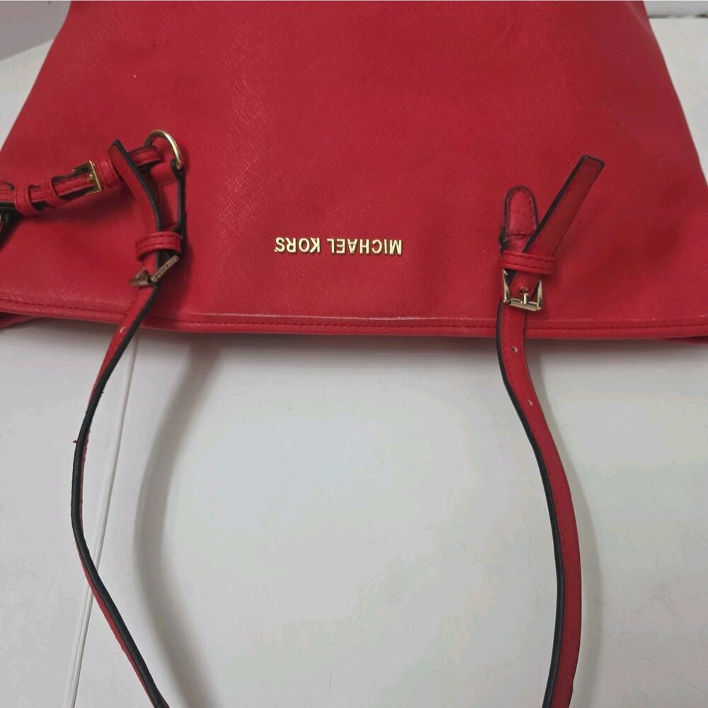 Michael Kors Large Red Signature Tote Shoulder Bag Jet Set Purse - Picture 9 of 12
